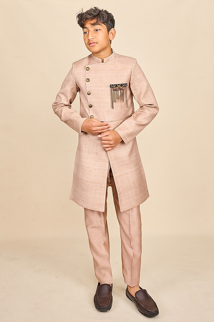 Nude Double Matka Achkan Kurta Set For Boys by All Boy Couture at Pernia's Pop Up Shop