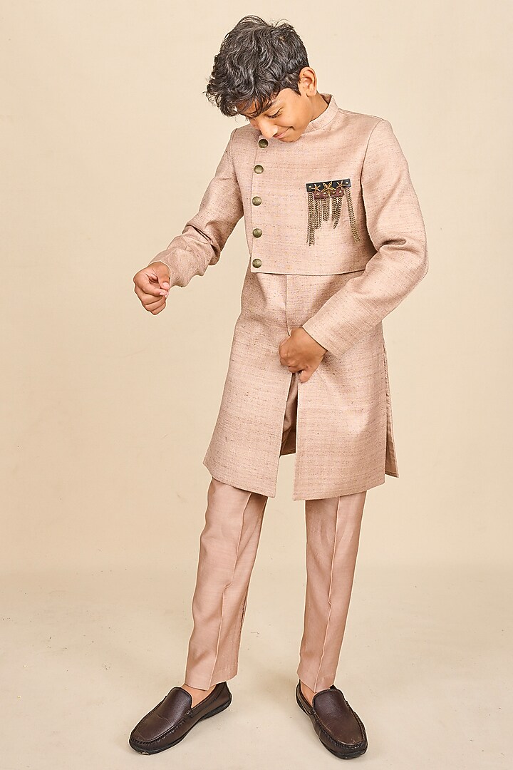 Nude Double Matka Achkan Kurta Set For Boys by All Boy Couture at Pernia's Pop Up Shop