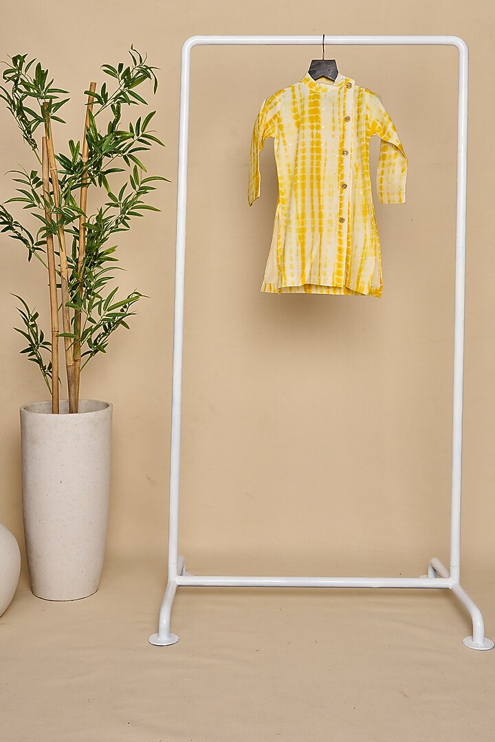 Canary Yellow Handloom Chanderi Embroidered Tie-Dyed Kurta Set For Boys by All Boy Couture at Pernia's Pop Up Shop