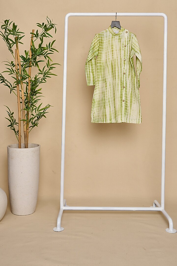Leafy Green Handloom Chanderi Embroidered Tie-Dyed Kurta Set For Boys by All Boy Couture at Pernia's Pop Up Shop