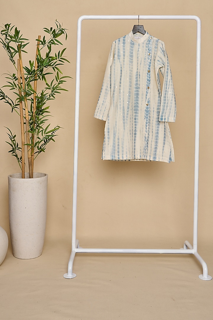 Carolina Blue Handloom Chanderi Embroidered Tie-Dyed Kurta Set For Boys by All Boy Couture at Pernia's Pop Up Shop