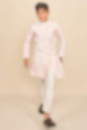 Flamingo Pink Handloom Chanderi Embroidered Tie-Dye Kurta Set For Boys by All Boy Couture