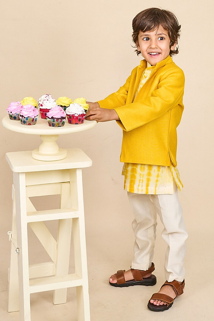 Canary Yellow Cotton Matka Jodhpuri Set For Boys by All Boy Couture at Pernia's Pop Up Shop