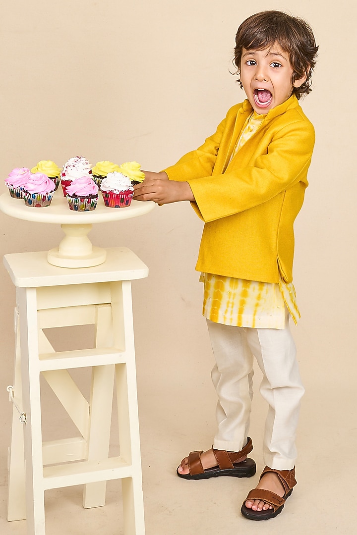 Canary Yellow Cotton Matka Jodhpuri Set For Boys by All Boy Couture at Pernia's Pop Up Shop