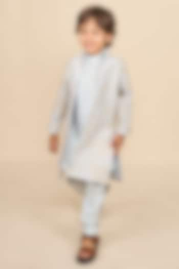 Baby Blue Chanderi Zari Embroidered Open Achkan Jacket Set For Boys by All Boy Couture