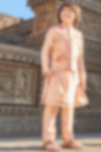 Onion Pink Organza Floral Printed Nehru Jacket Set For Boys by All Boy Couture at Pernia's Pop Up Shop