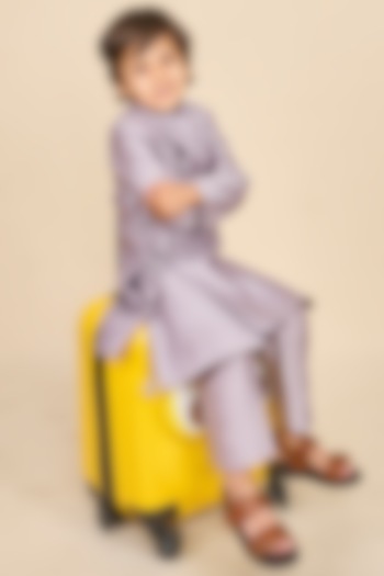 Lilac Handloom Chanderi Achkan Jacket Set For Boys by All Boy Couture at Pernia's Pop Up Shop