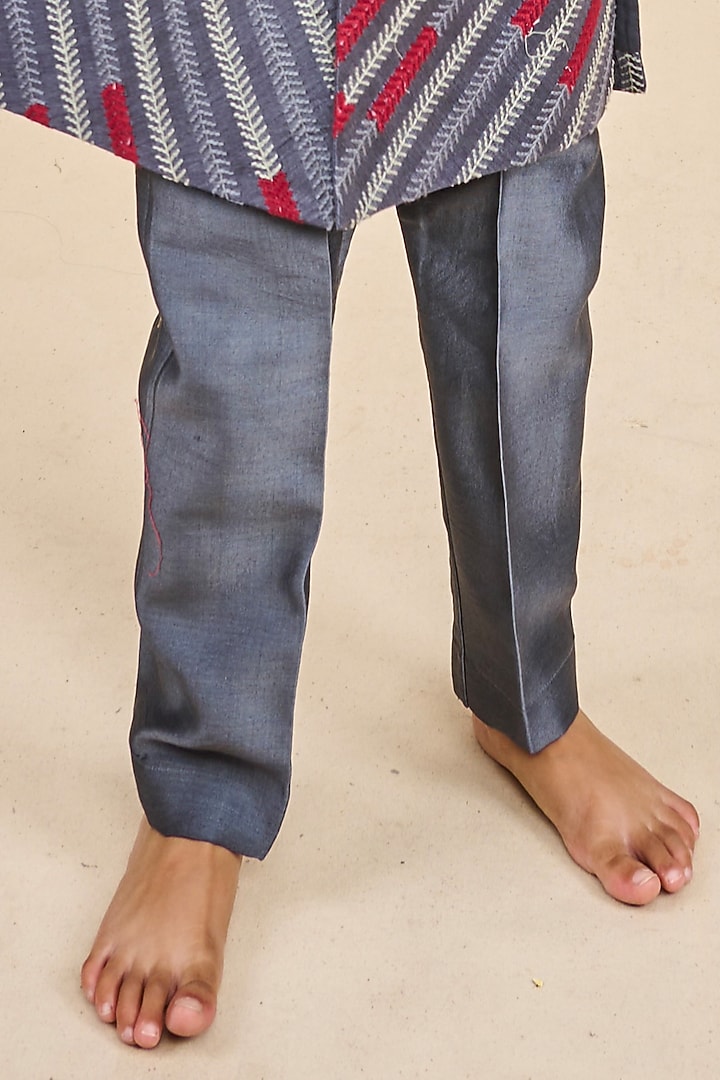 Navy Blue Banglore Silk Thraed Embroidered Achkan Jacket Set For Boys by All Boy Couture at Pernia's Pop Up Shop