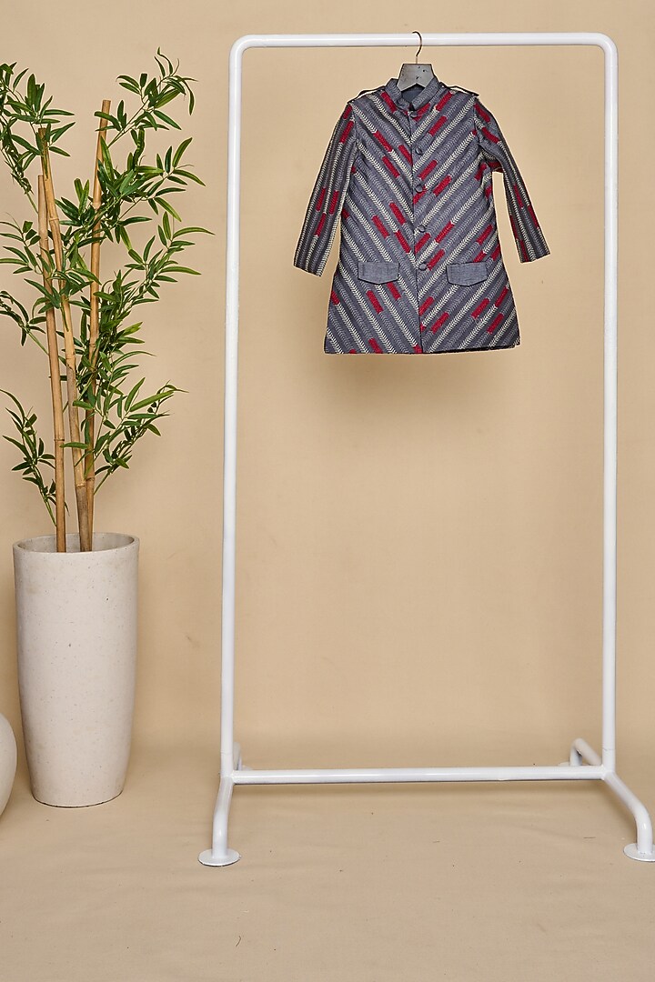 Navy Blue Banglore Silk Thraed Embroidered Achkan Jacket Set For Boys by All Boy Couture at Pernia's Pop Up Shop