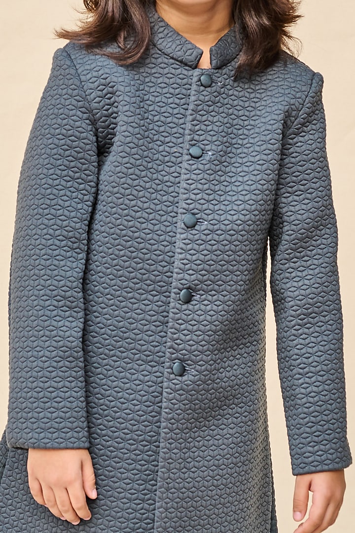 Navy Blue Quilted Achkan Jacket Set For Boys by All Boy Couture at Pernia's Pop Up Shop