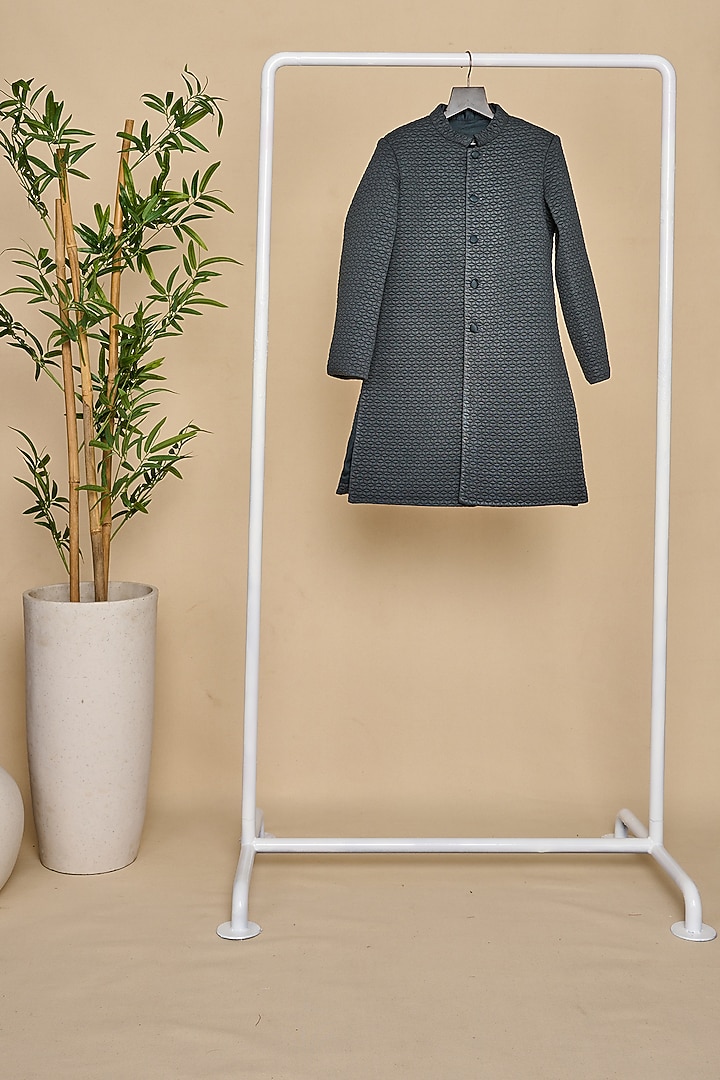 Navy Blue Quilted Achkan Jacket Set For Boys by All Boy Couture at Pernia's Pop Up Shop
