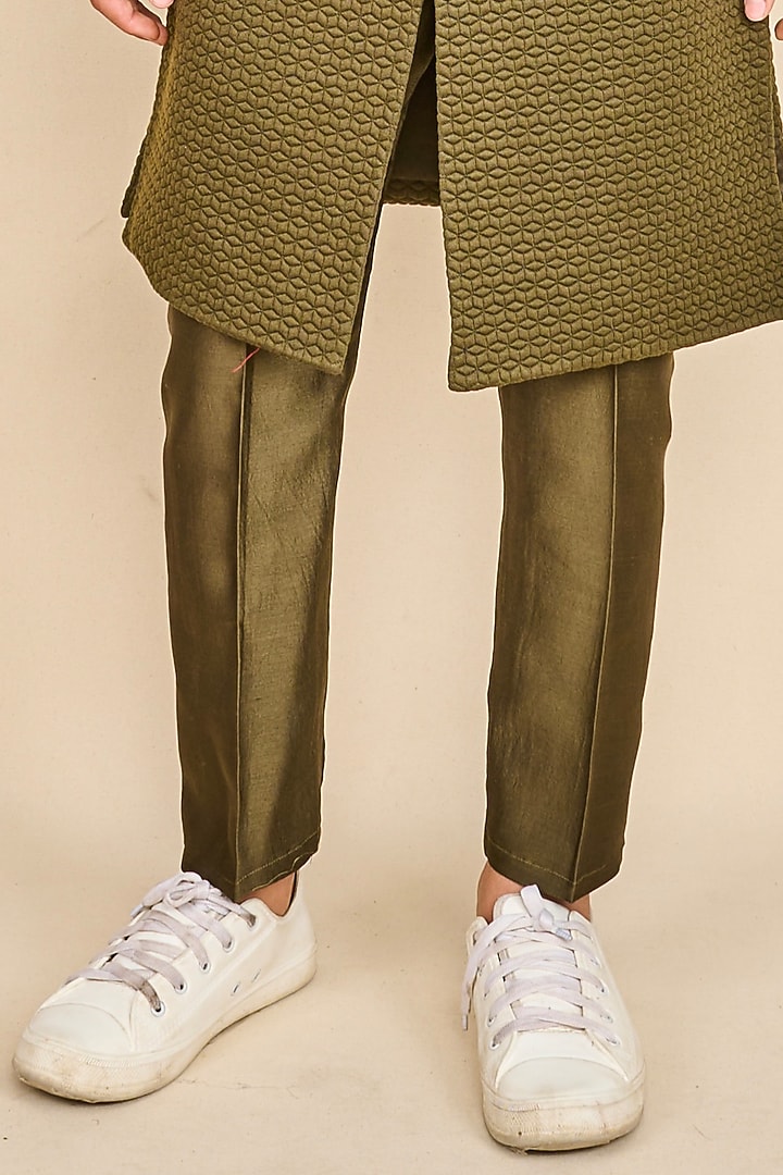 Seaweed Green Quilted Achkan Jacket Set For Boys by All Boy Couture at Pernia's Pop Up Shop