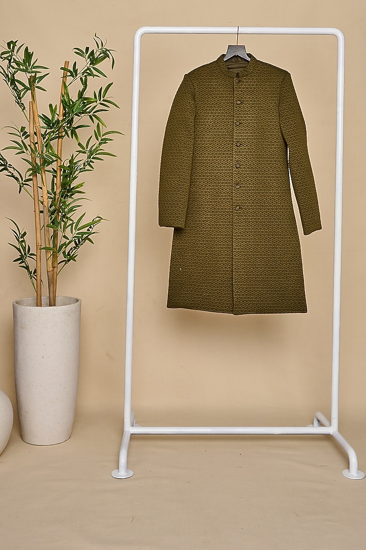 Seaweed Green Quilted Achkan Jacket Set For Boys by All Boy Couture at Pernia's Pop Up Shop