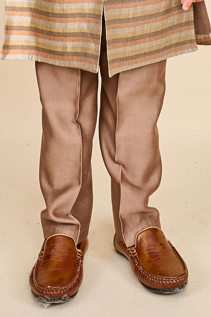 Peanut Brown & Copper Pure Tussar Achkan Jacket Set For Boys by All Boy Couture at Pernia's Pop Up Shop