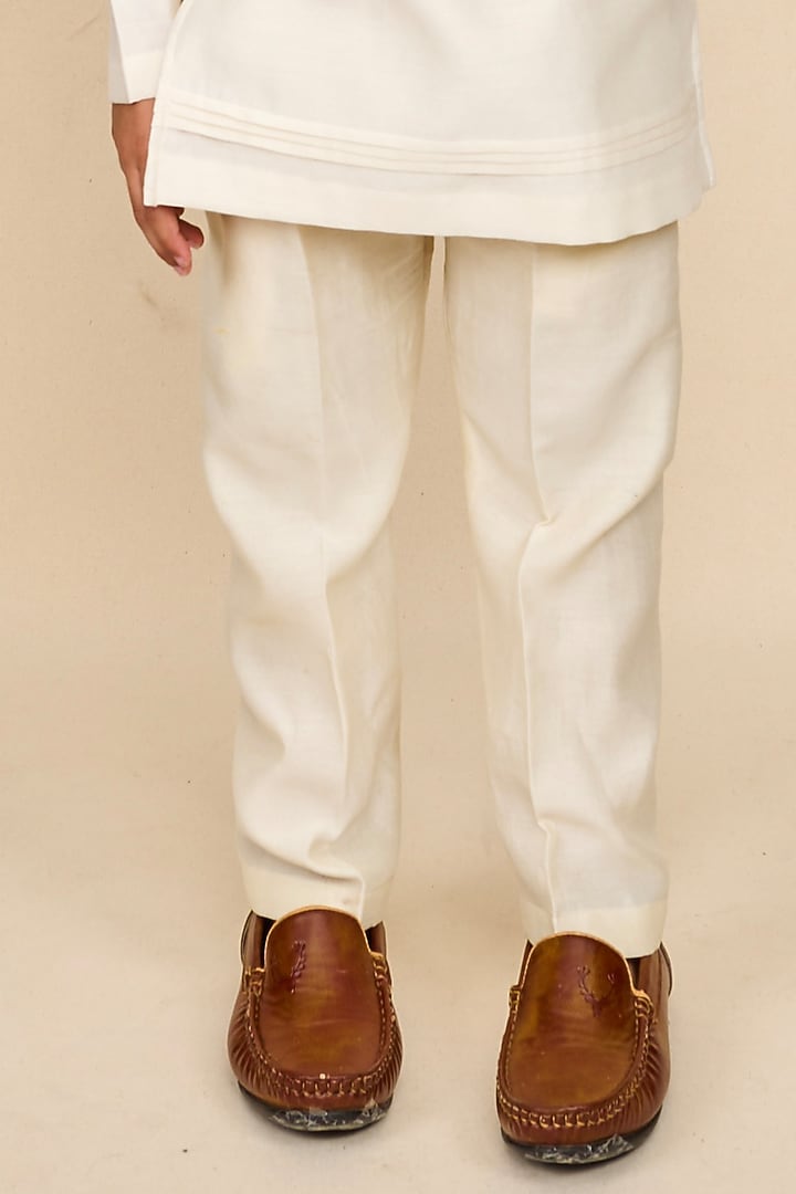 Butter Yellow Handloom Silk Chanderi Zari Embroidered Nehru Jacket Set For Boys by All Boy Couture at Pernia's Pop Up Shop