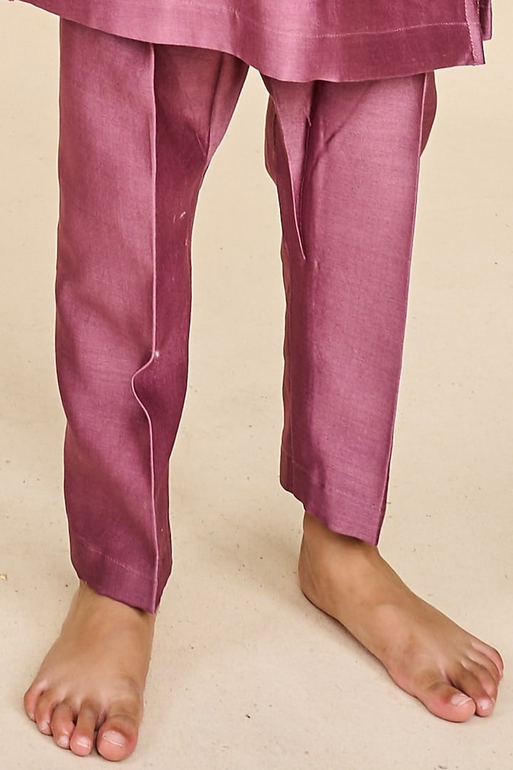 Wine Bandglore Silk Zari Embroidered Bandhgala Set For Boys by All Boy Couture at Pernia's Pop Up Shop