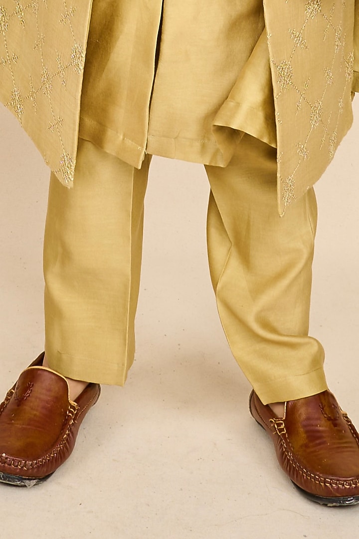 Green Handloom Silk Chanderi Sequins Embroidered Indo-Western Jacket For Boys by All Boy Couture at Pernia's Pop Up Shop