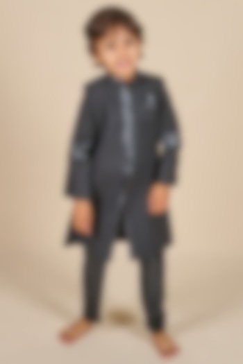Charcoal Black Cotton Matka Indo- Western Set For Boys by All Boy Couture