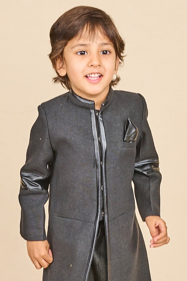 Charcoal Black Cotton Matka Indo- Western Set For Boys by All Boy Couture at Pernia's Pop Up Shop