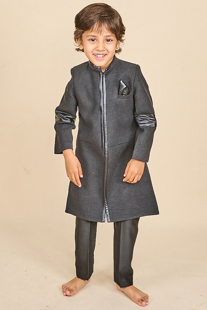Charcoal Black Cotton Matka Indo- Western Set For Boys by All Boy Couture at Pernia's Pop Up Shop