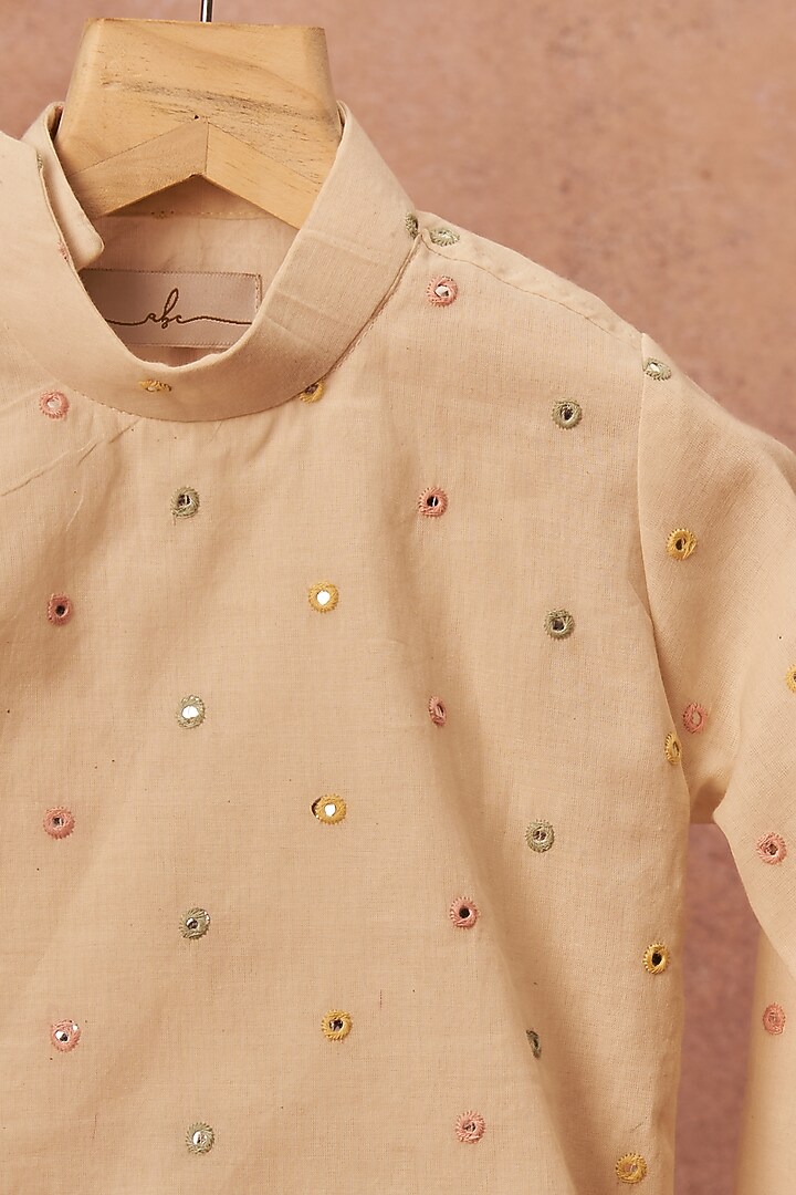 Off-White Embroidered Angrakha Kurta Set For Boys by All Boy Couture at Pernia's Pop Up Shop