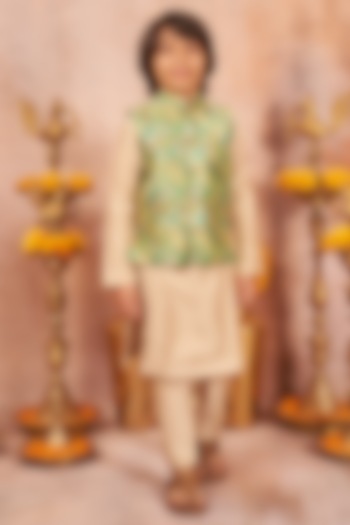 Multi-Coloured Embroidered Bundi Jacket With Kurta Set For Boys by All Boy Couture