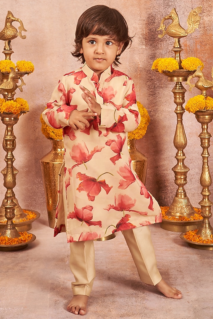 Beige Printed Kurta Set For Boys by All Boy Couture at Pernia's Pop Up Shop