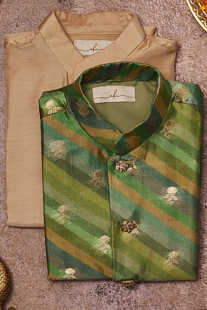 Multi-Coloured Embroidered Bandhgala Set For Boys by All Boy Couture at Pernia's Pop Up Shop