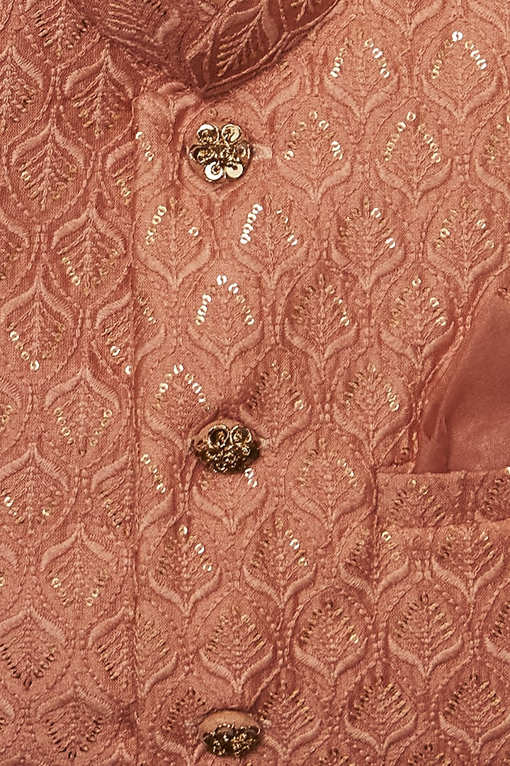 Onion Pink Embroidered Bandhgala Set For Boys by All Boy Couture at Pernia's Pop Up Shop