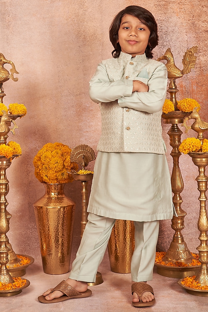 Sky Blue Embroidered Bandhgala Set For Boys by All Boy Couture