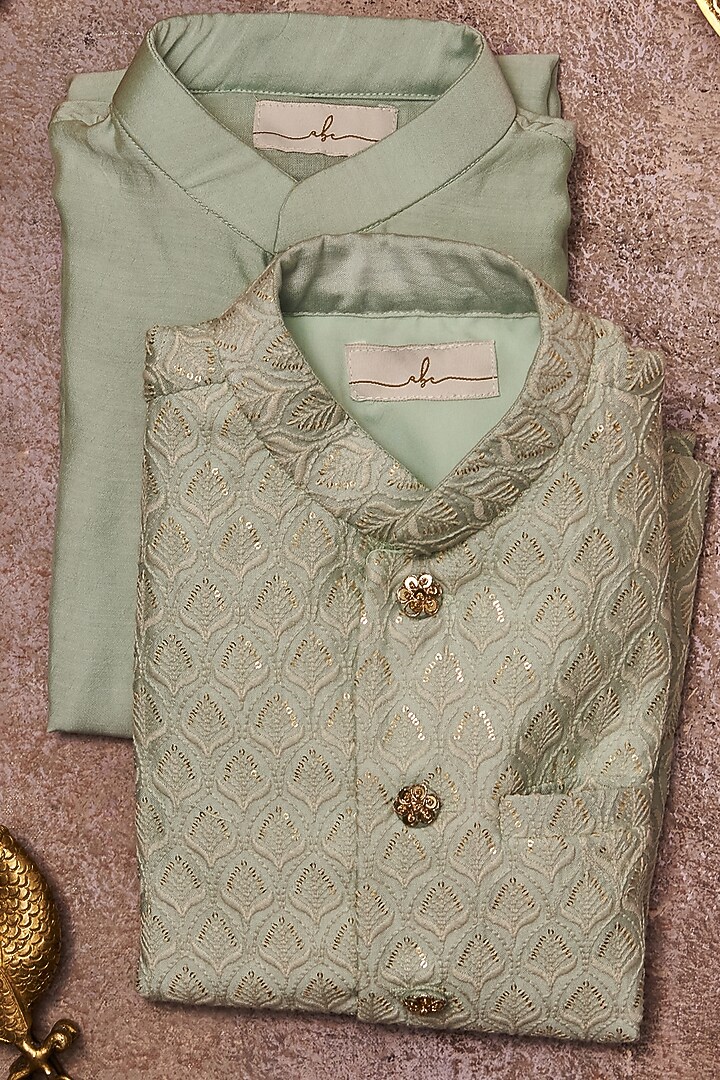 Sky Blue Embroidered Bandhgala Set For Boys by All Boy Couture at Pernia's Pop Up Shop