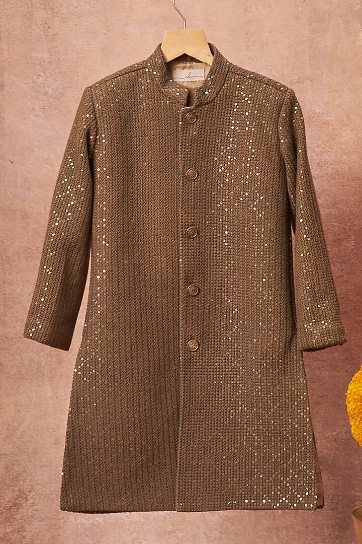 Grey Embroidered Achkan Jacket Set For Boys by All Boy Couture at Pernia's Pop Up Shop