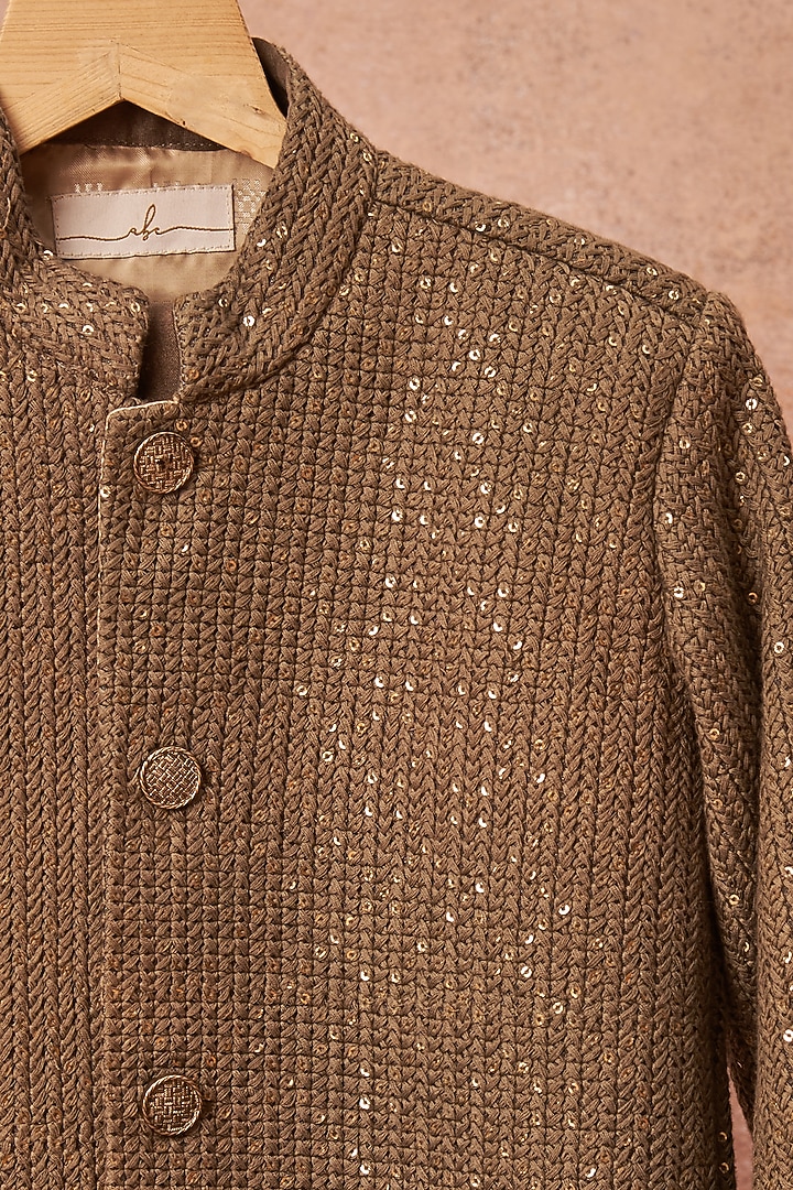 Grey Embroidered Achkan Jacket Set For Boys by All Boy Couture at Pernia's Pop Up Shop