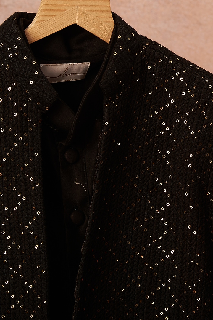 Black Embroidered Achkan Jacket Set For Boys by All Boy Couture at Pernia's Pop Up Shop