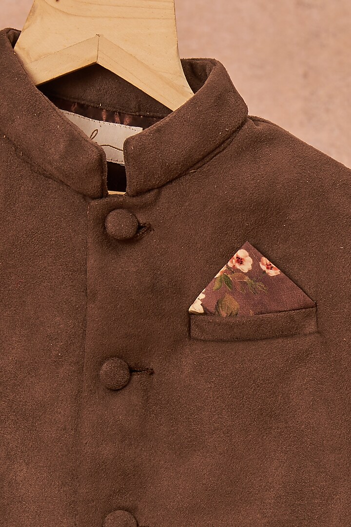 Grey Suede Achkan Jacket Set For Boys by All Boy Couture at Pernia's Pop Up Shop