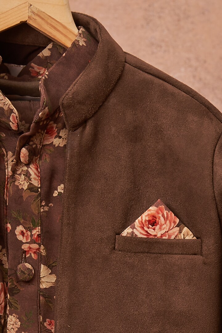 Grey Achkan Jacket Set in Suede For Boys by All Boy Couture at Pernia's Pop Up Shop