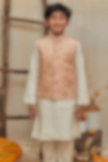 Peach Embroidered Bandhgala Set For Boys by All Boy Couture