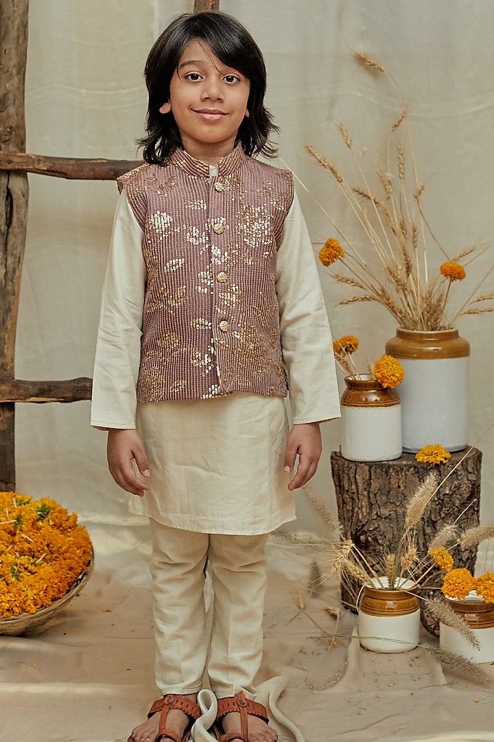 Lavender Embroidered Bandhgala Set For Boys by All Boy Couture