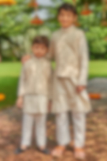 Off-White Embroidered Bundi Jacket With Kurta Set For Boys by All Boy Couture