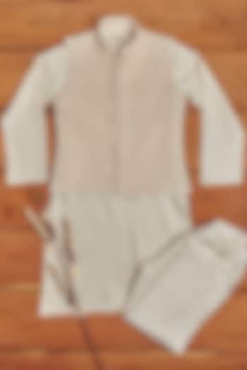 Off-White Embroidered Bundi Jacket With Kurta Set For Boys by All Boy Couture