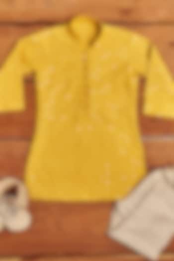Yellow Embroidered Kurta Set For Boys by All Boy Couture