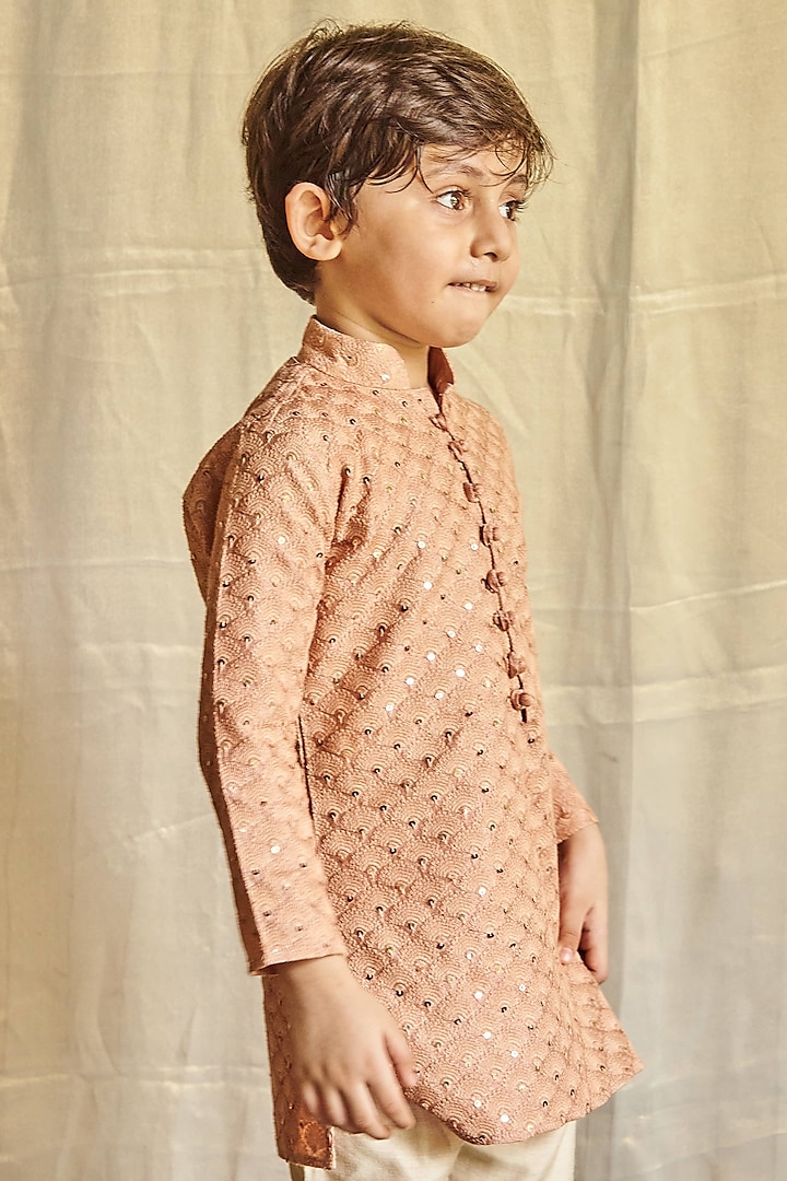 Onion Pink Embroidered Kurta Set For Boys by All Boy Couture