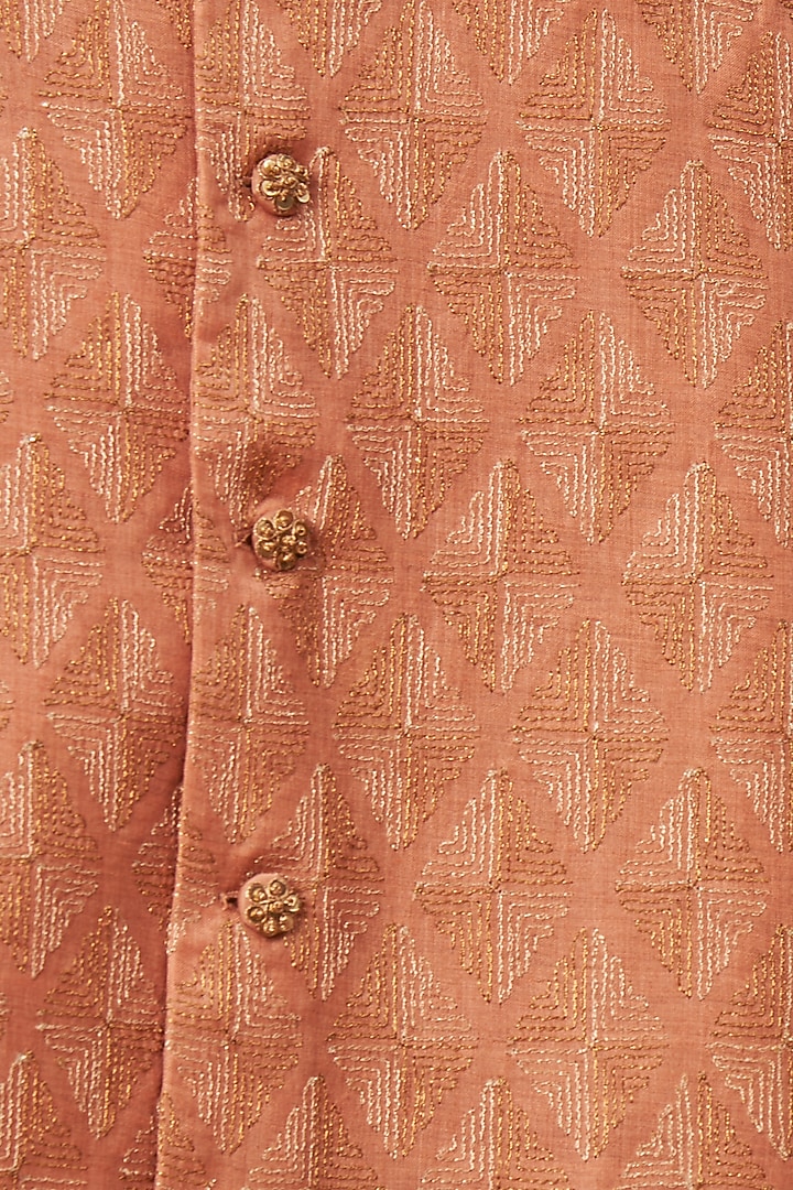 Pink Moonga Silk Bundi Jacket With Kurta Set For Boys by All Boy Couture at Pernia's Pop Up Shop
