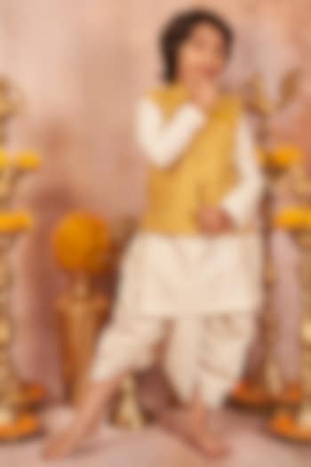 Mustard Embroidered Bundi Jacket With Kurta Set For Boys by All Boy Couture at Pernia's Pop Up Shop