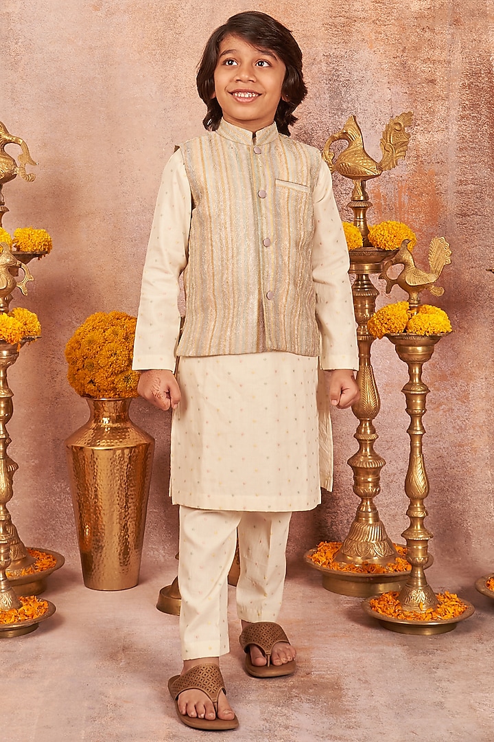 Multi-Coloured Embroidered Bandhgala Set For Boys by All Boy Couture