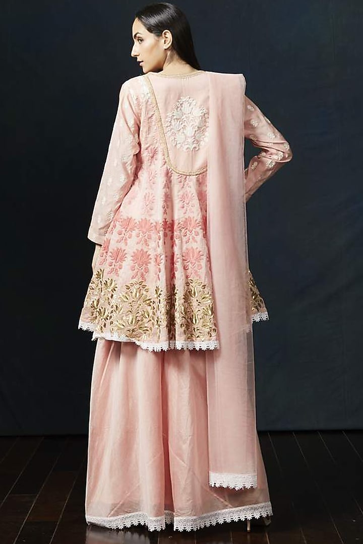 Peach Embroidered Party Wear Anarkali Set by Aashima Behl at Pernia's Pop Up Shop
