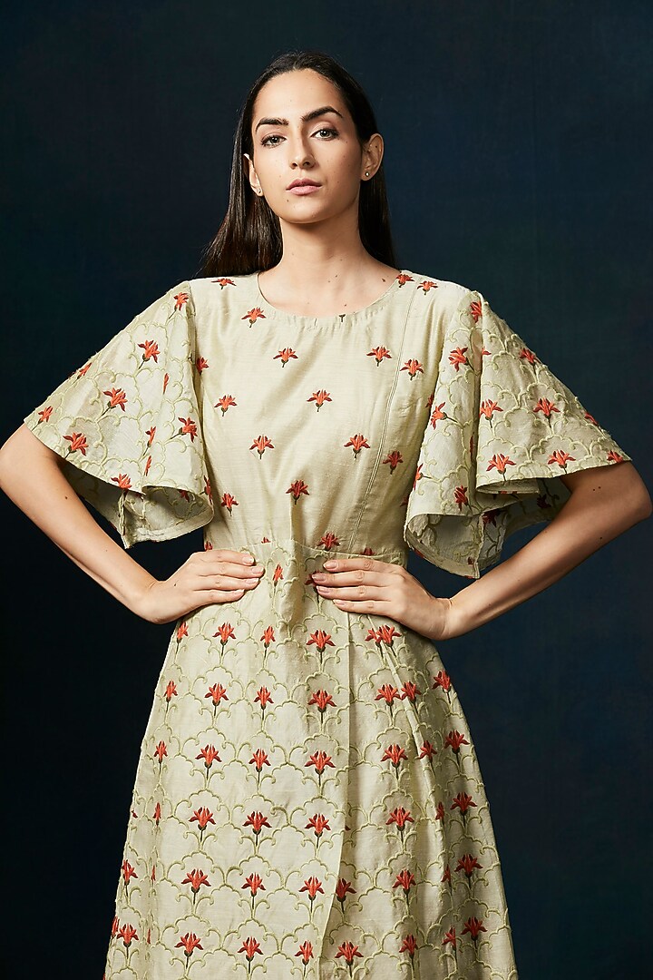 Olive Green Bell Sleeves Kurta Set by Aashima Behl at Pernia's Pop Up Shop