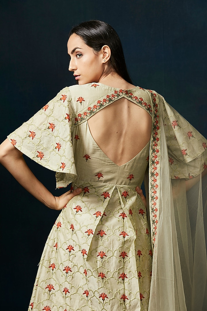 Olive Green Bell Sleeves Kurta Set by Aashima Behl at Pernia's Pop Up Shop