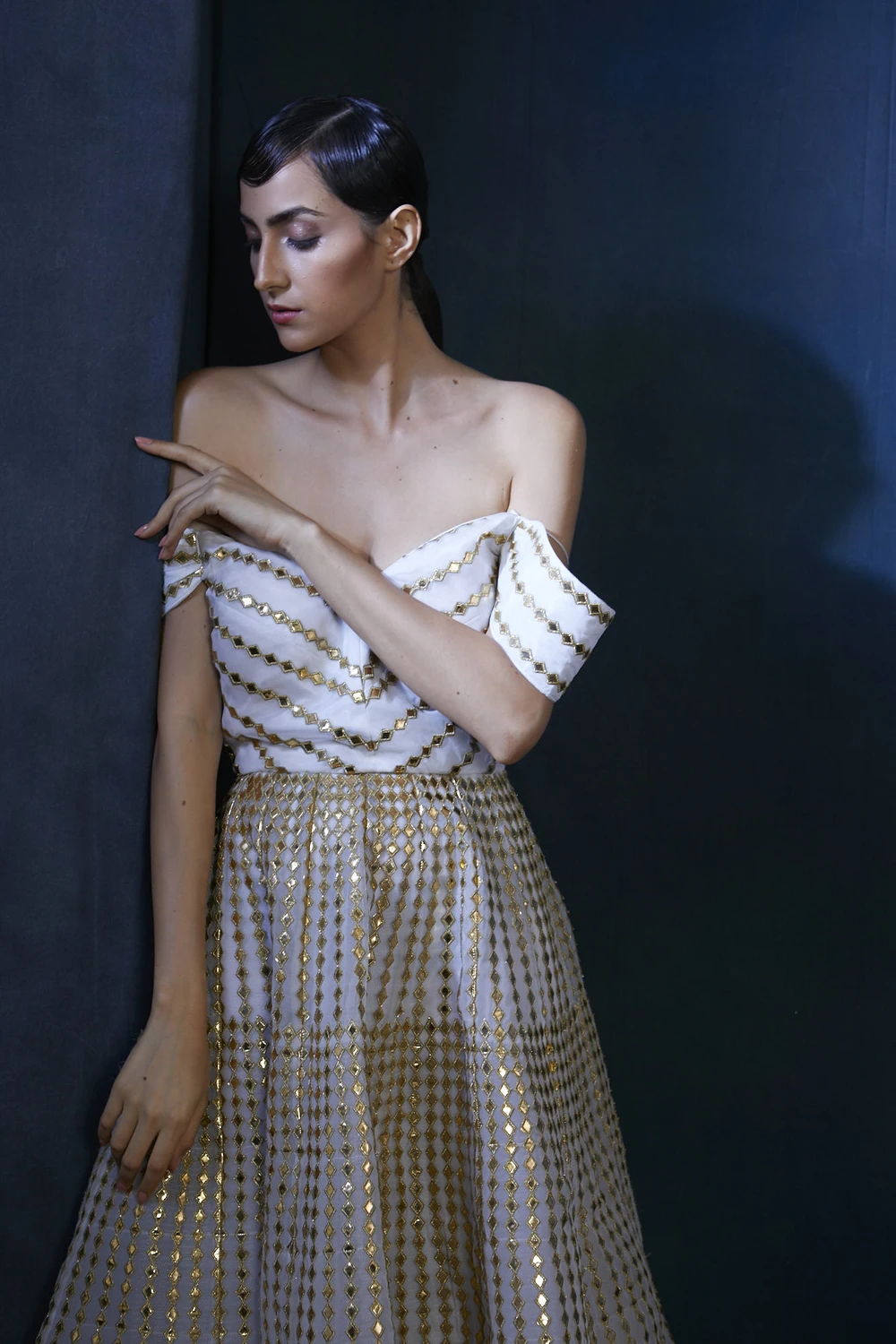 White Off Shoulder Organza Gown by Aashima Behl at Pernia's Pop Up Shop