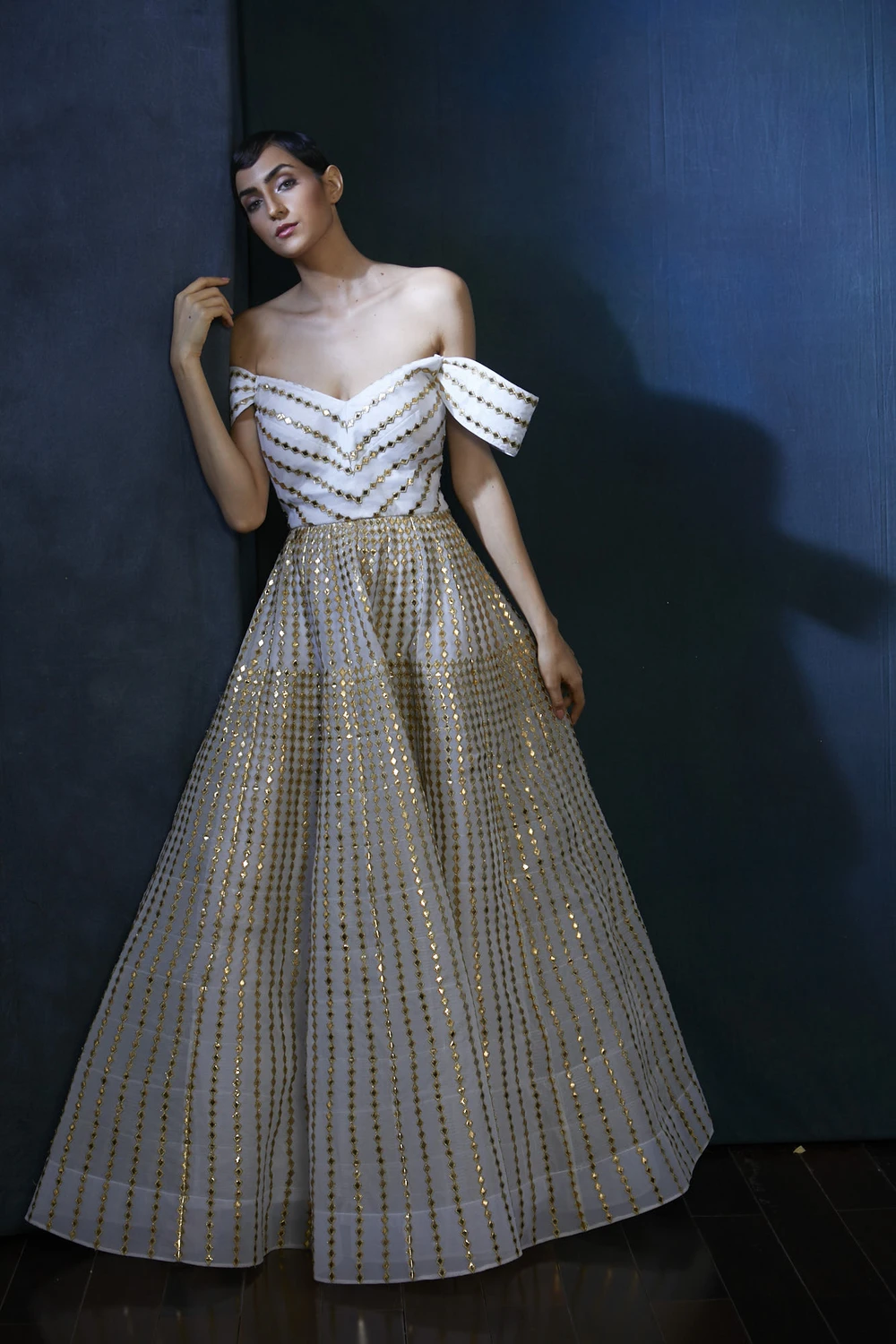 White Off Shoulder Organza Gown by Aashima Behl at Pernia's Pop Up Shop